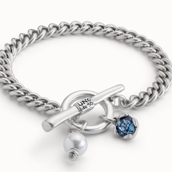 UNO de 50 Jewelry - Cuban link chain bracelet with pearl and blue crystal